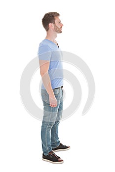 Young man standing isolated on white background