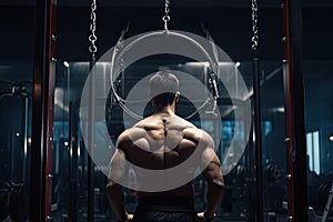 Young Man Standing Strong In The Gym And Flexing Muscles Muscular Athletic Bodybuilder Fitness Model Posing After Exercises, Man