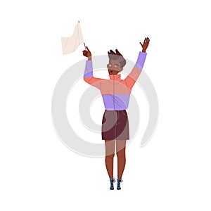 Young Man Standing and Waving White Flag Vector Illustration