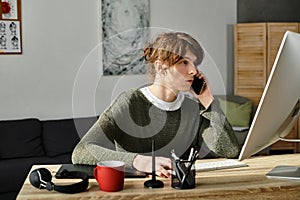 Young man studies diligently at home