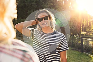 Young man with sunglasses at park