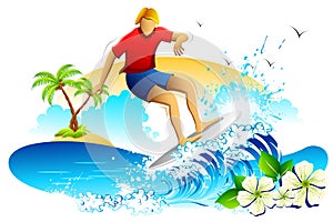 Young Man Surfing