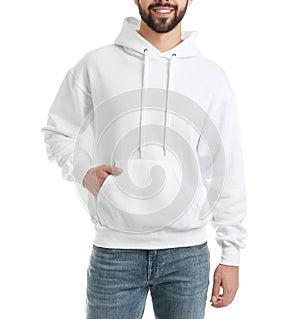 Young man in sweater isolated on , closeup. Mock up for design