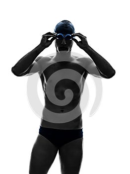 Young man swimmer swimming silhouette