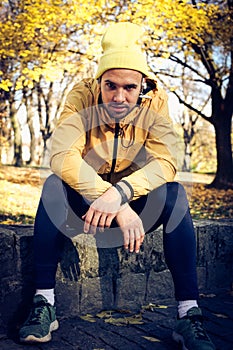 Young man take a break from exercise.