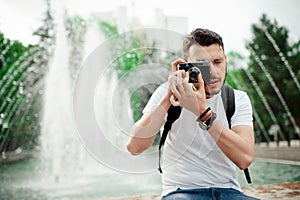 Young man taking photo.