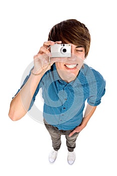 Young man taking pictures