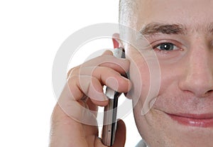 Young man talking on the phone isolated