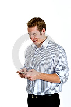 Young Man Texting with Smart Phone