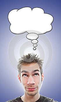 Young man with think bubble