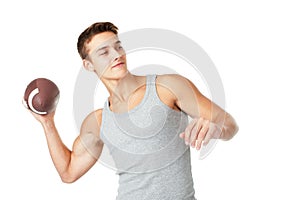 Young man throwing the rugby ball