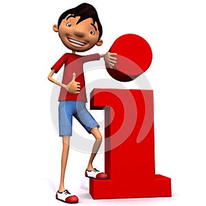 Young man with with thumb up and red information icon