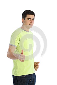 Young man thumbs up white background