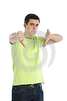 Young man thumbs up white background