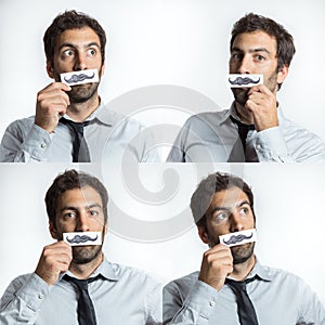 Young man with tie and fake moustaches photo