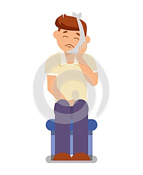 Young Man with Toothache Flat Vector Illustration