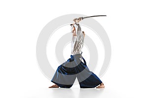 The young man are training Aikido at studio