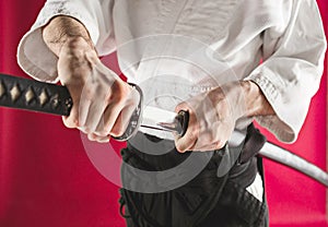 The young man are training Aikido at studio