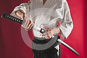 The young man are training Aikido at studio