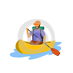 Young man traveling paddling canoe isolated vector