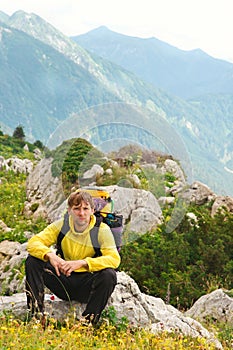 Young Man Traveller with backpack