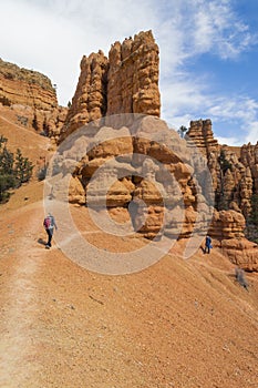 A Young Man and Two Young Women explore the Colorful Rock Formations of Red Canyon Utah