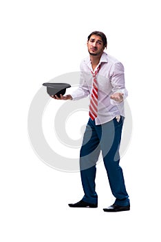 Young man in unemployment concept isolated on white