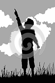 Young man up pointing silhouette  illustration shadow