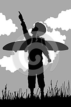 Young man up pointing silhouette  illustration shadow