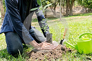 The young man used Siem to dig the soil to plant trees in his backyard during the day