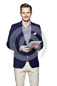 Young man using digital tablet