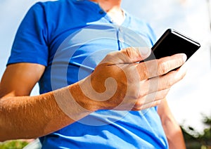 Young man using mobile smart phone