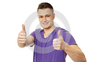 Young man in violet shirt