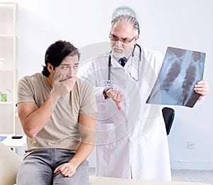 Young man visiting old male doctor radiologist