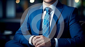 Young man waiting for job interview wearing formal suit and tie, Ready for work, job meeting, business man, ai generated