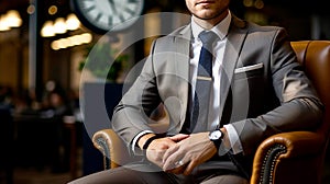 Young man waiting for job interview wearing formal suit and tie, Ready for work, job meeting, business man, ai generated