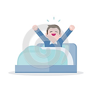 A young man waking up in the morning, Vector design.