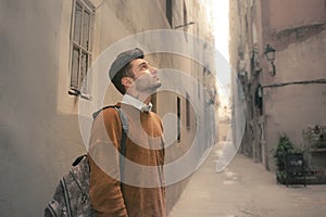 Young man walking on the street