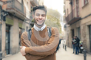 Young man walking on a sunny day