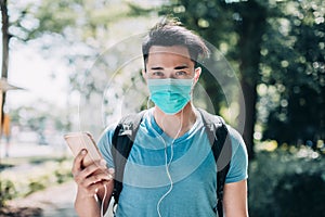 Young man wear face mask during coronavirus and flu