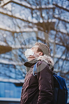 Young man wear protective mask