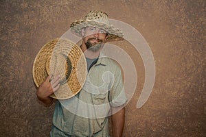 Young man wearing a fashionable straw hats