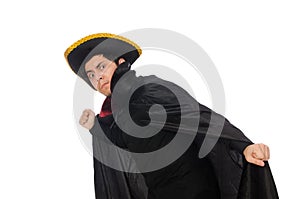Young man wearing tricorn and coat isolated on