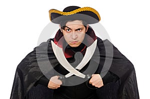 Young man wearing tricorn and coat isolated on