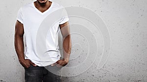 Young man wearing white t-shirt