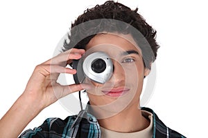 Young man with a webcam