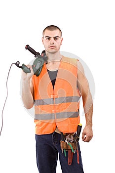 Young man whit drillmachine