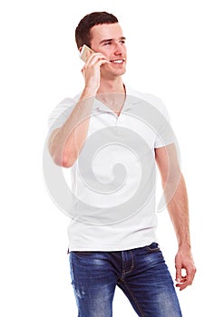 Young man in a white polo shirt