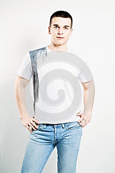 Young Man. White T-shirt and Jeans