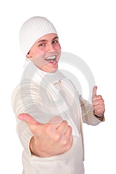Young man in white tuque photo